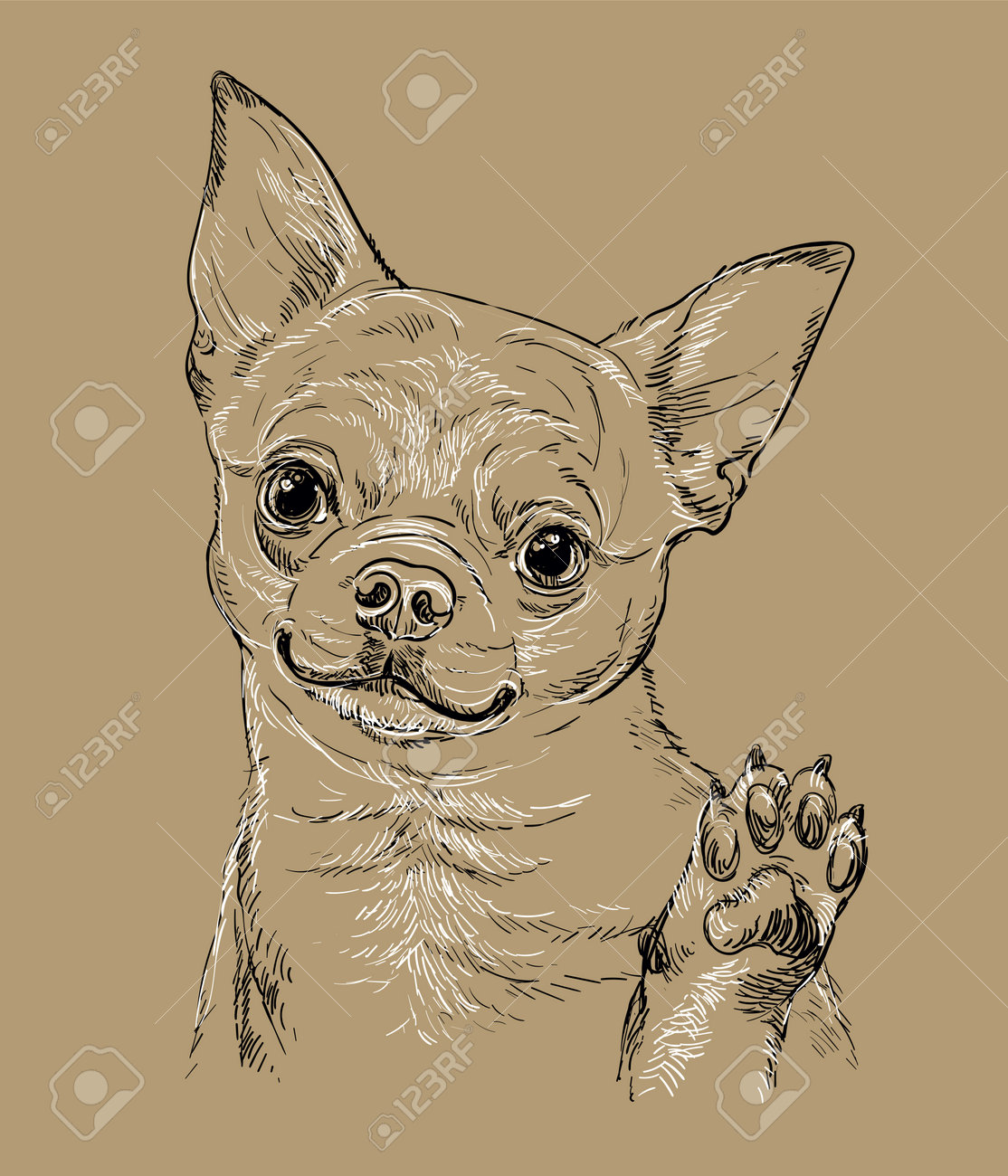 チワワ 子犬 色鉛筆画 原画 （りんねページです。DKI4 ベルナール・カトラン 「ムスティエの鉢植え」ポスター 額装。色鉛筆画 犬
